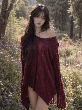Cranberry Dreams of Falling Leaves cable knit ultra slouchy tunic sweater M